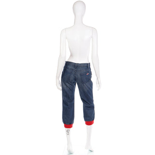 2000s Vintage Marc Jacobs Knicker Style Cropped Denim Jeans w Red Trim