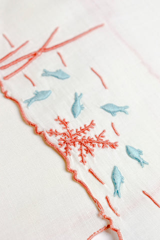Marghab Fish and Coral Ocean Vintage Embroidered Cocktail Napkins