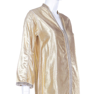 1960s Vintage Gold Lamé Moroccan Metallic Caftan Dress 