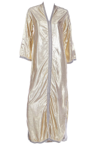 1960s Vintage Gold Lamé Moroccan Metallic Caftan Maxi Dress