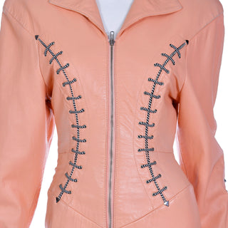 1988 Michael Hoban North Beach Leather Orange Dress Cindy Crawford Football laces