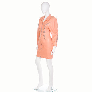 1988 Michael Hoban North Beach Leather Orange Dress Cindy Crawford Rare Vintage