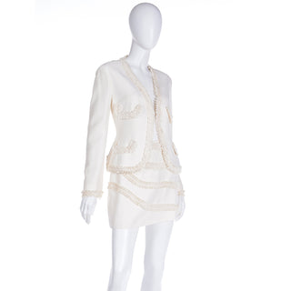 1994 Franco Moschino Nature Friendly Garment Cream Jacket & Skirt Suit Last Collection