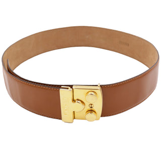 Vintage Moschino Redwall Brown Leather Belt with Gold Hardware Italy