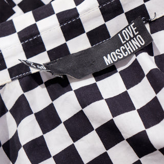 2010s Love Moschino Black & White Check Collared Button Down Shirt Made in Italy