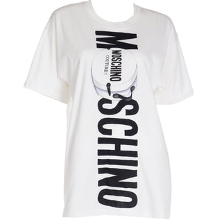 2000s Moschino Couture White T-Shirt With Black Lettering & Hat Box Italy