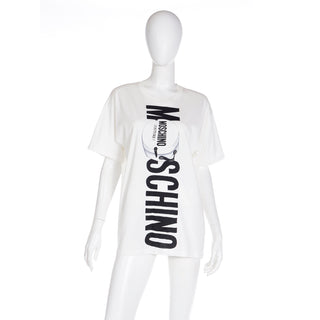 Vintage 2000s Moschino Couture White T-Shirt With Black Lettering & Hat Box