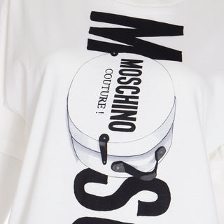 2000s Moschino Couture White T-Shirt W Black Lettering & Hat Box