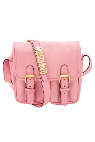 Vintage Moschino Redwall Pink Satchel Style Crossbody Bag w Gold Letters