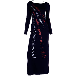 1990s Moschino Fashion Is No More Vintage Statement Black Maxi Dress