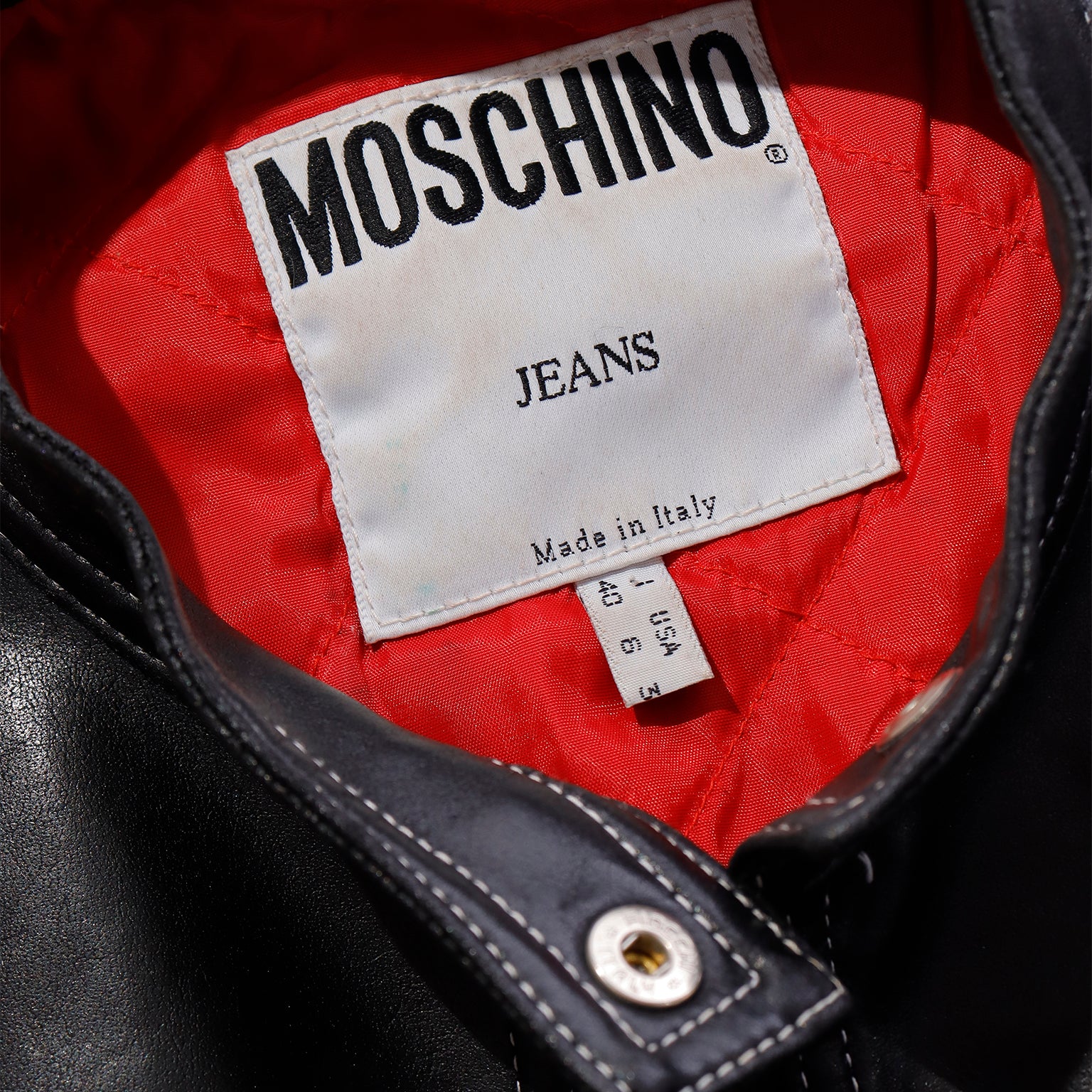 1990s Moschino Jeans Black Moto Jacket w Red & White Stripes The