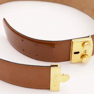 Vintage Moschino Redwall Brown Leather Belt with Branded Gold Hardware 