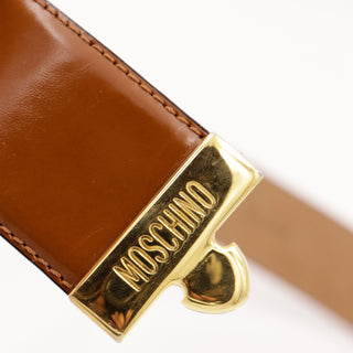 Vintage Moschino Redwall Brown Leather Belt with Gold Hardware Made in Italy