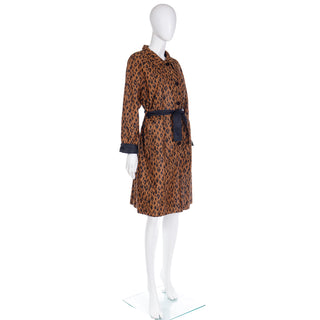 1990s Vintage Nina Ricci Leopard Print Reversible Coat With Original Belt