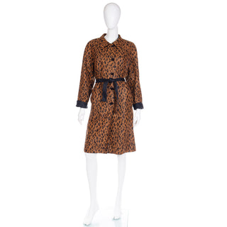 1990s Vintage Nina Ricci Leopard Print Reversible Coat With Belt One Size