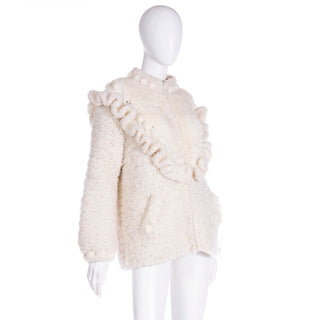1980s Norma of Canada Chunky Knit Zip Front Cream Sweater M