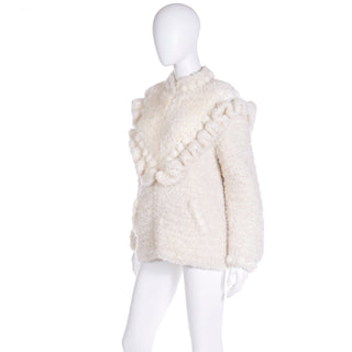 1980s Norma of Canada Chunky Knit Zip Front Cream Sweater Medium