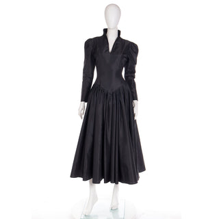 1980s Vintage Norma Kamali Black Taffeta Dress