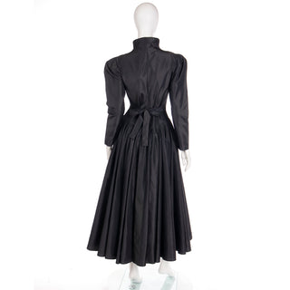 Norma Kamali Black Taffeta Full Skirt Dress with High Collar