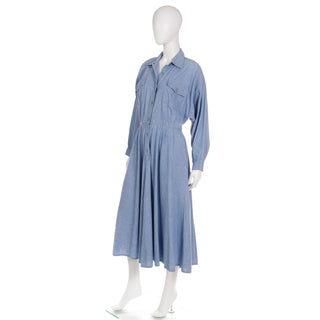 1980s Vintage Norma Kamali OMO Blue Denim Button Front Dress