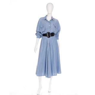 1980s Vintage Norma Kamali OMO Blue Denim Dress with Collar