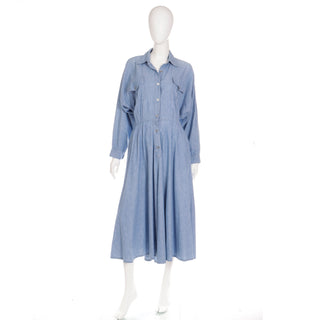 1980s Vintage Norma Kamali OMO Blue Denim Collared Dress