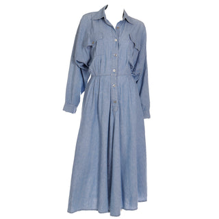 1980s Vintage Norma Kamali Medium Wash Blue Denim Dress
