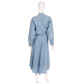 1980s Vintage Norma Kamali OMO Blue Denim Dress with long sleeves