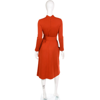 1960s Norman Norell Orange Knit Vintage Dress W Belt