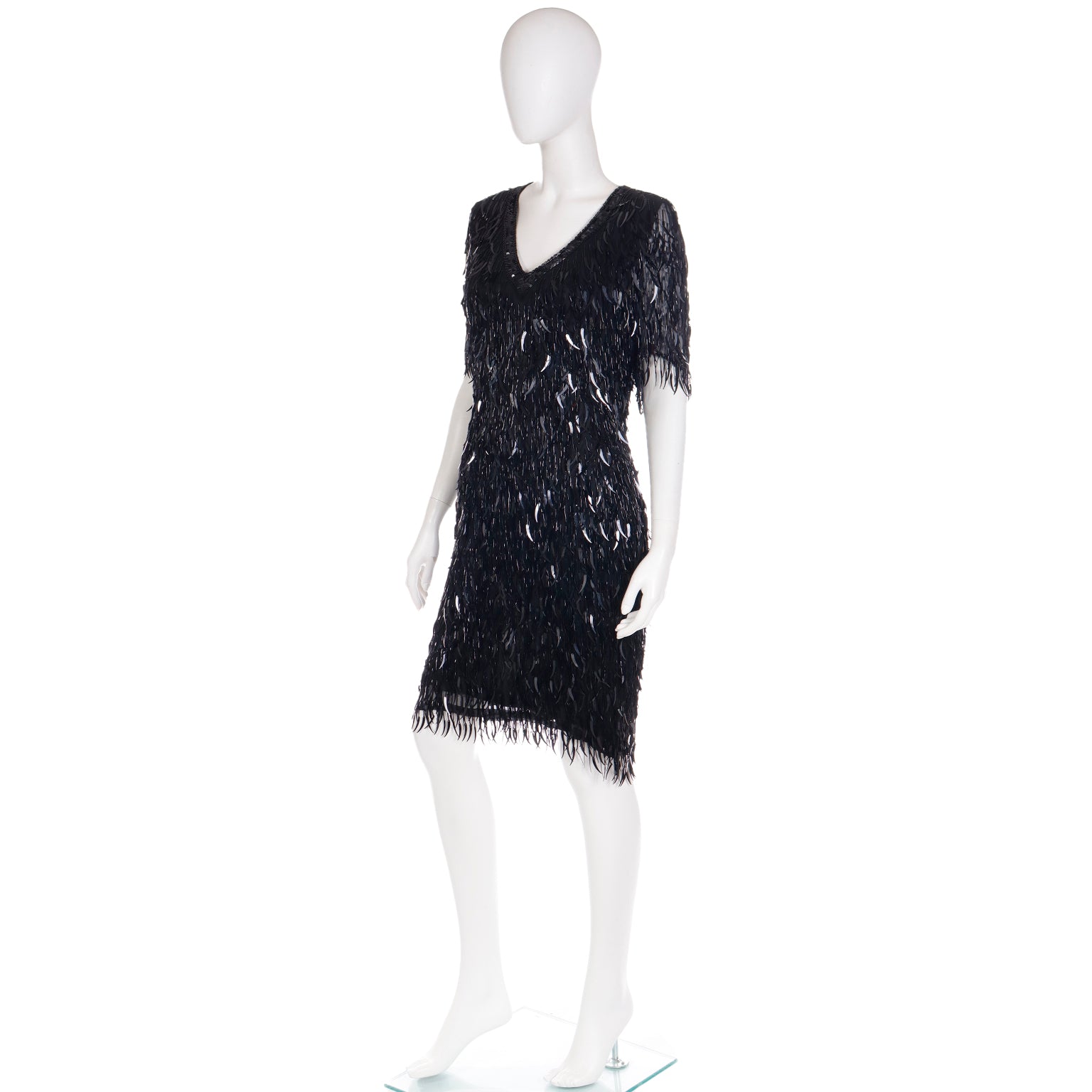 oleg cassini black sequin dress Vintage OLEG CASSINI Black Tie Cocktail Evening Dress Black Sequin Silk Sz 10
