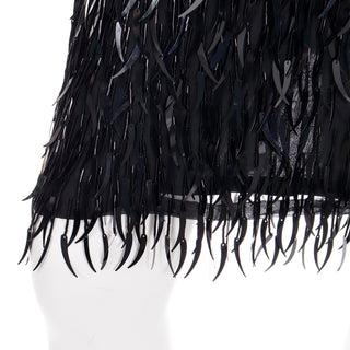 1980s Flapper Style Oleg Cassini Black Dress with Beaded Fringe