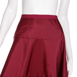 2000s Oscar de la Renta Burgundy Taffeta Pleated Evening Skirt w High Waist
