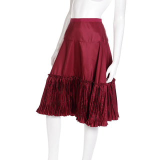 2000s Oscar de la Renta Burgundy Taffeta Pleated Evening Skirt Unique