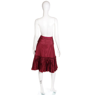 2000s Oscar de la Renta Burgundy Taffeta Pleated Evening Skirt Fortuny Style Pleats