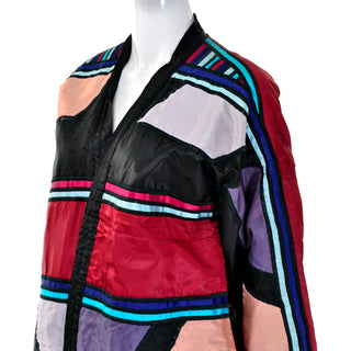 1960s Colorful Patchwork Art Satin Coat Reversible to Black Jacket