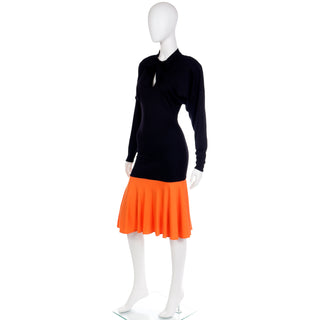 1980s Rare Patrick Kelly Paris Color Block Black & Orange Dress