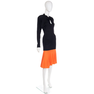 1980s Rare Patrick Kelly Color Block Black & Orange Dress Small