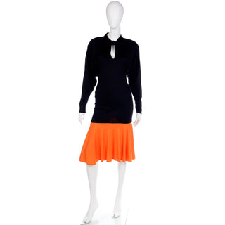1980s Rare Patrick Kelly Color Block Black & Orange Dress Sz S