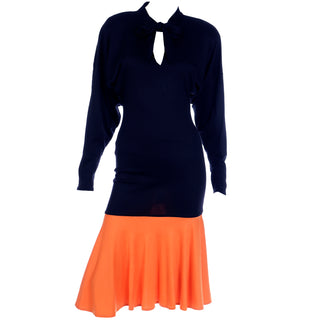 1980s Rare Patrick Kelly Paris Vintage Color Block Black & Orange Dress