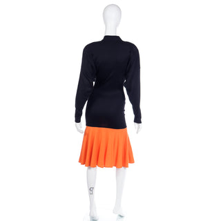 1980s Rare Patrick Kelly Color Block Black & Orange Dress L/s