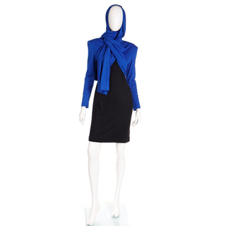 1989 Patrick Kelly Blue & Black Knit Dress With Draped Panels hood