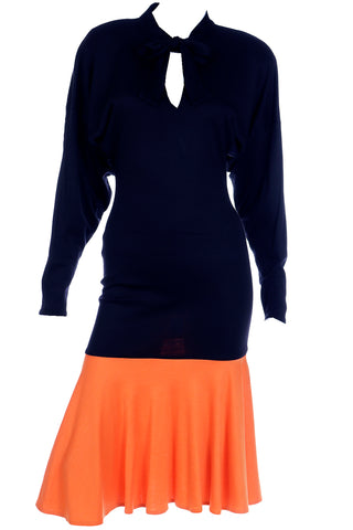 1980s Rare Patrick Kelly Color Block Black & Orange Dress