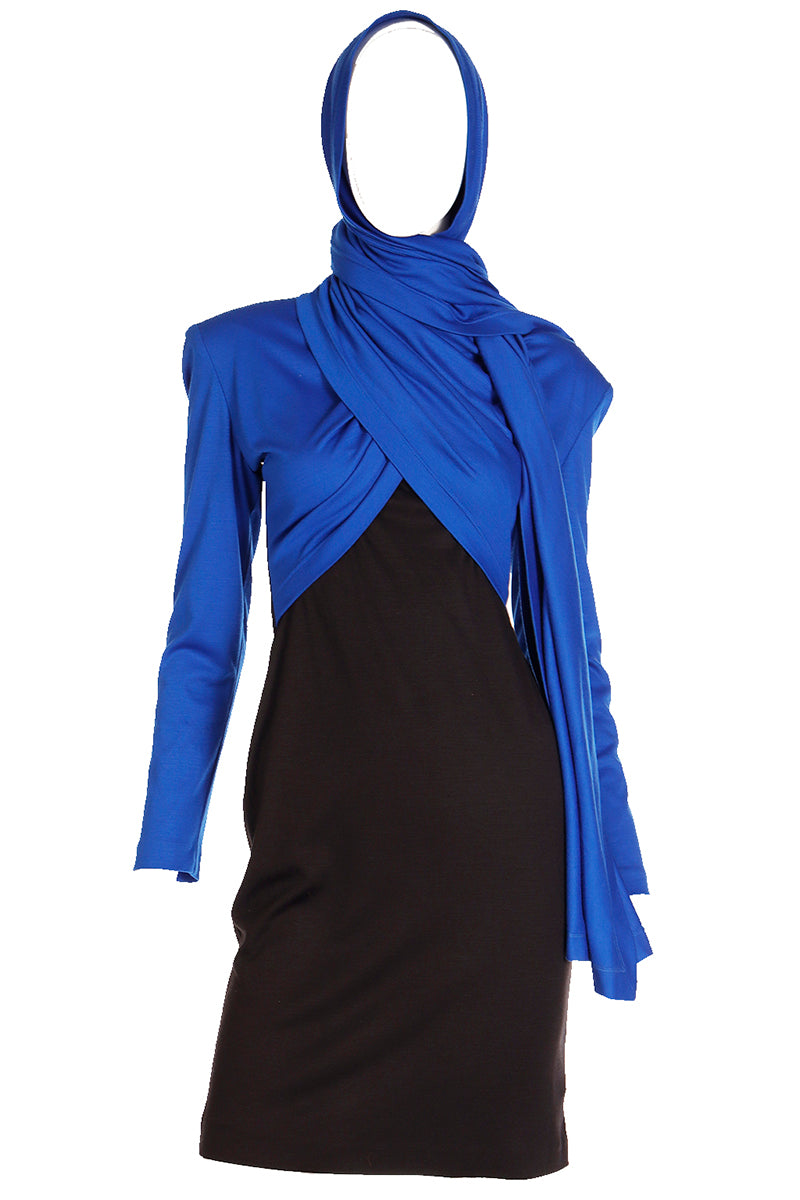 Vintage 1989 Patrick Kelly Blue & Black Knit Dress With Draped Panels ...
