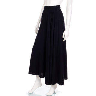 1970s Pauline Trigere Full Length Black Bias Cut Long Vintage Maxi Skirt