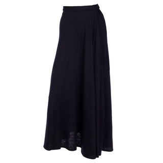 1960s or 1970s Pauline Trigere Full Length Black Bias Cut Long Vintage Skirt 