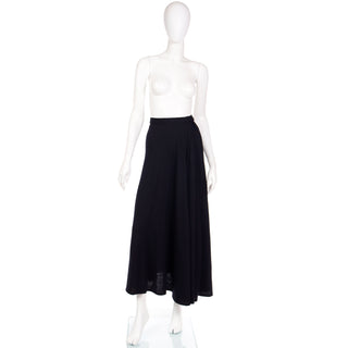 1970s Pauline Trigere Full Length Black Bias Cut Long Vintage Skirt S