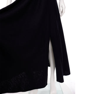 1970s Pauline Trigere Full Length Black Bias Cut Long Vintage Skirt with slit
