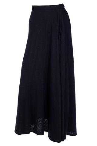 1970s Pauline Trigere Full Length Black Bias Cut Long Vintage Skirt
