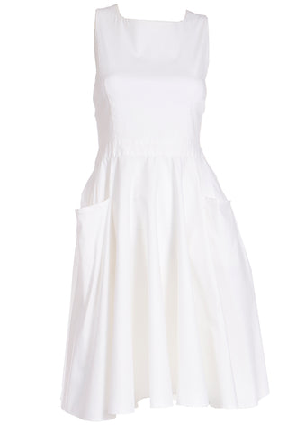 2000s Prada White Cotton Apron Pinafore Dress w Pockets