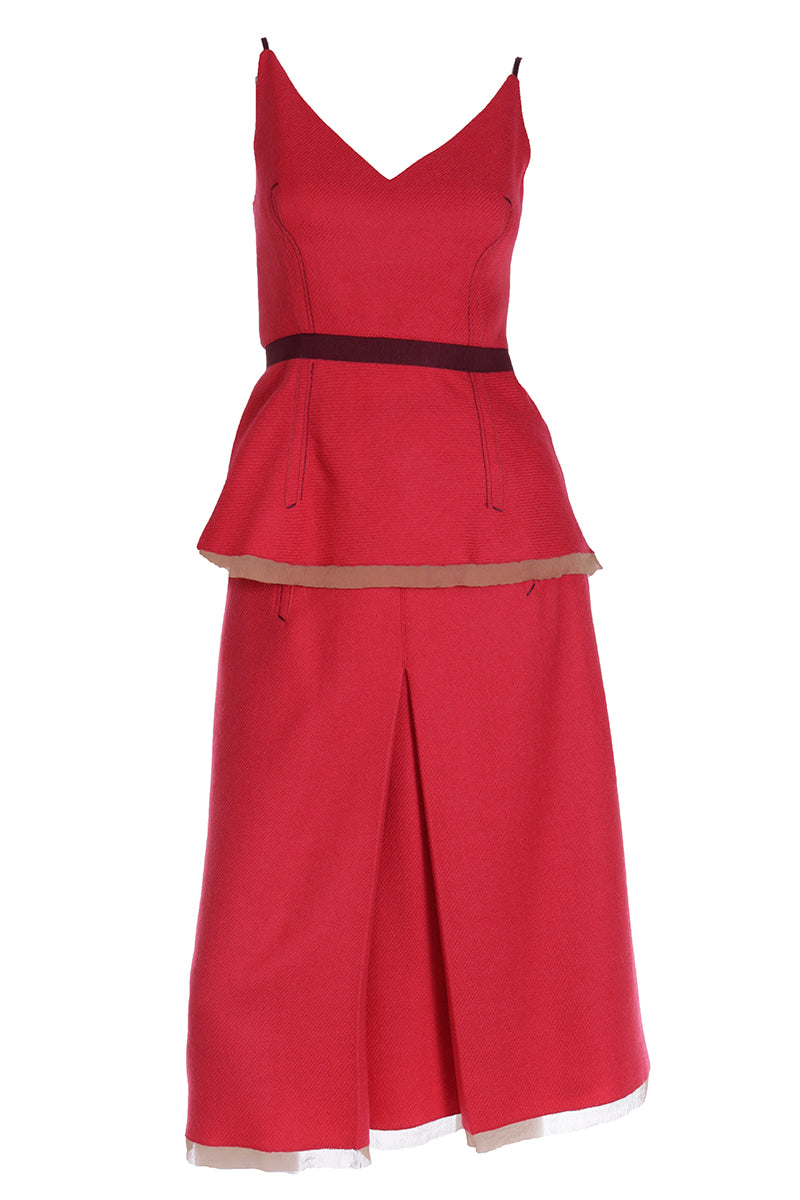 F/W 2000 Prada Vintage Red Peplum Top and Skirt Day Dress Outfit – Modig F/W 2000 Prada Vintage Red Peplum Top and Skirt Day Dress Outfit – Modig